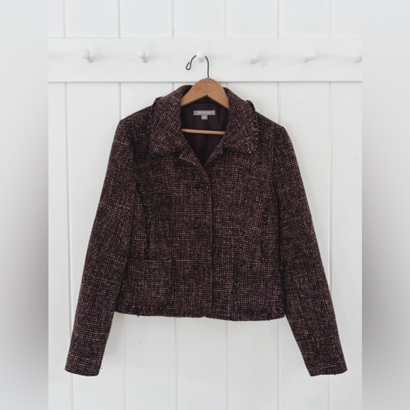 Ann Taylor Wool Tweed Two Piece Set Blazer Skirt Fringe Women 6 Office Feminine - Picture 3 of 16